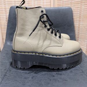 Dr. Martens Beige Platform Combat Boots